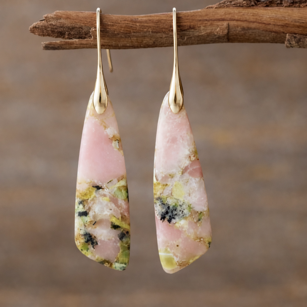 Natural Amazonite Stone, Chunky Earrings | Gold Plated | Analia Heritage Jewels