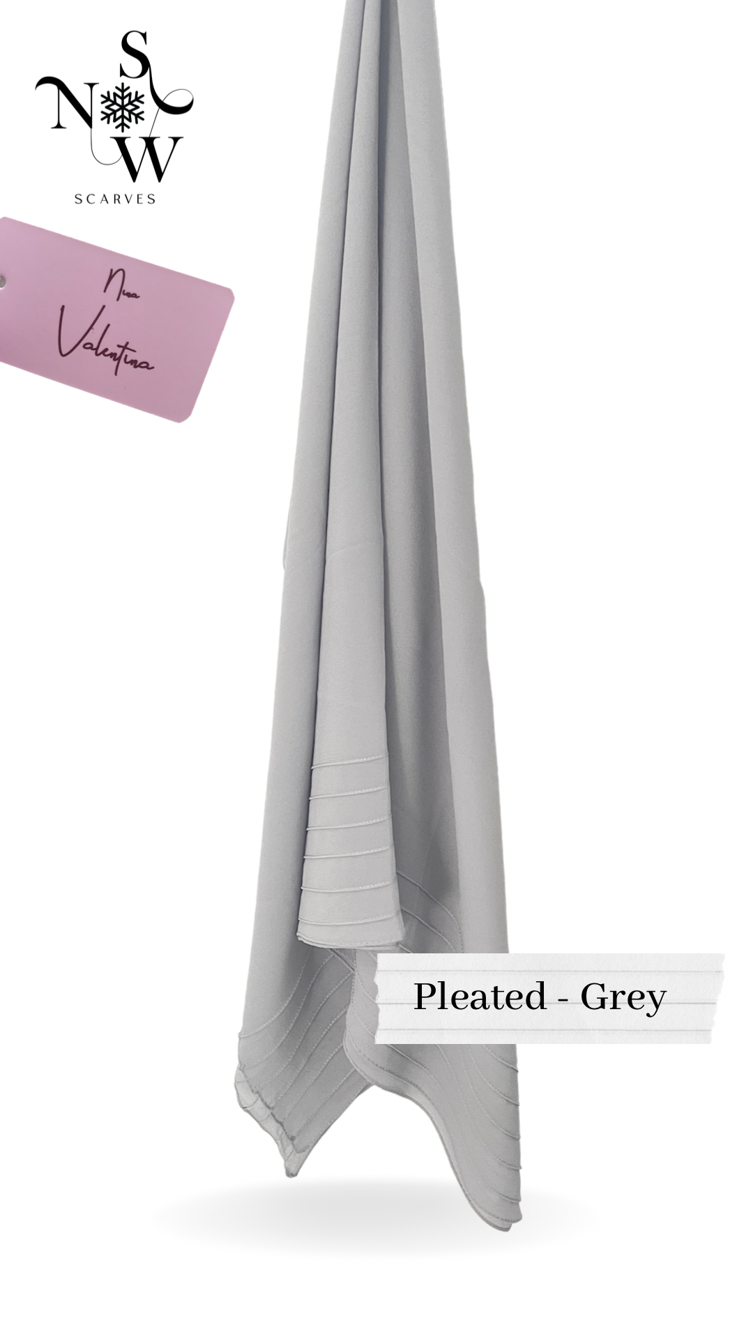 Nina Valentina - Grey Pleated, Plain Hijab │ Snow Scarves