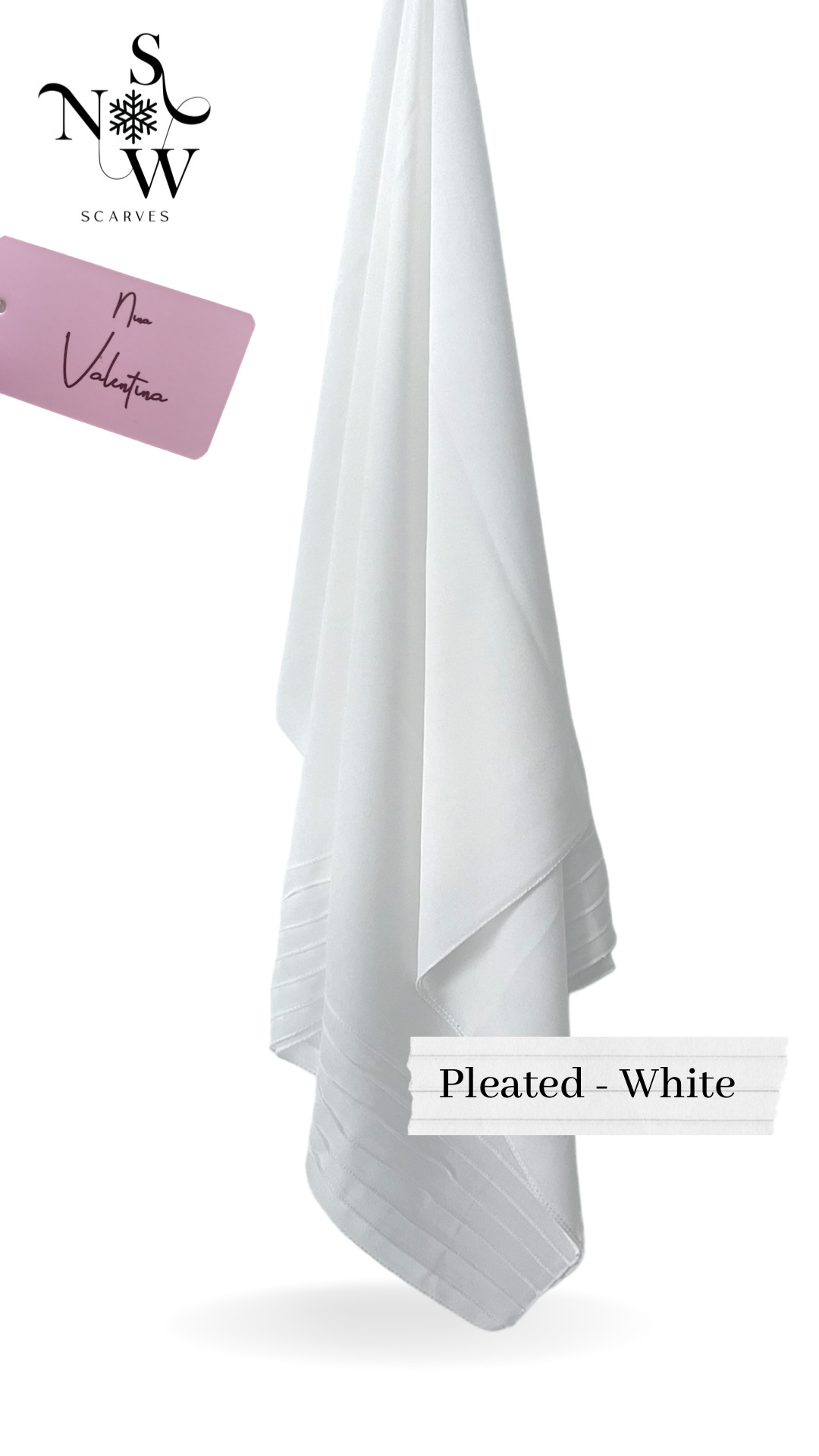 Nina Valentina - White Pleated, Plain Hijab │ Snow Scarves