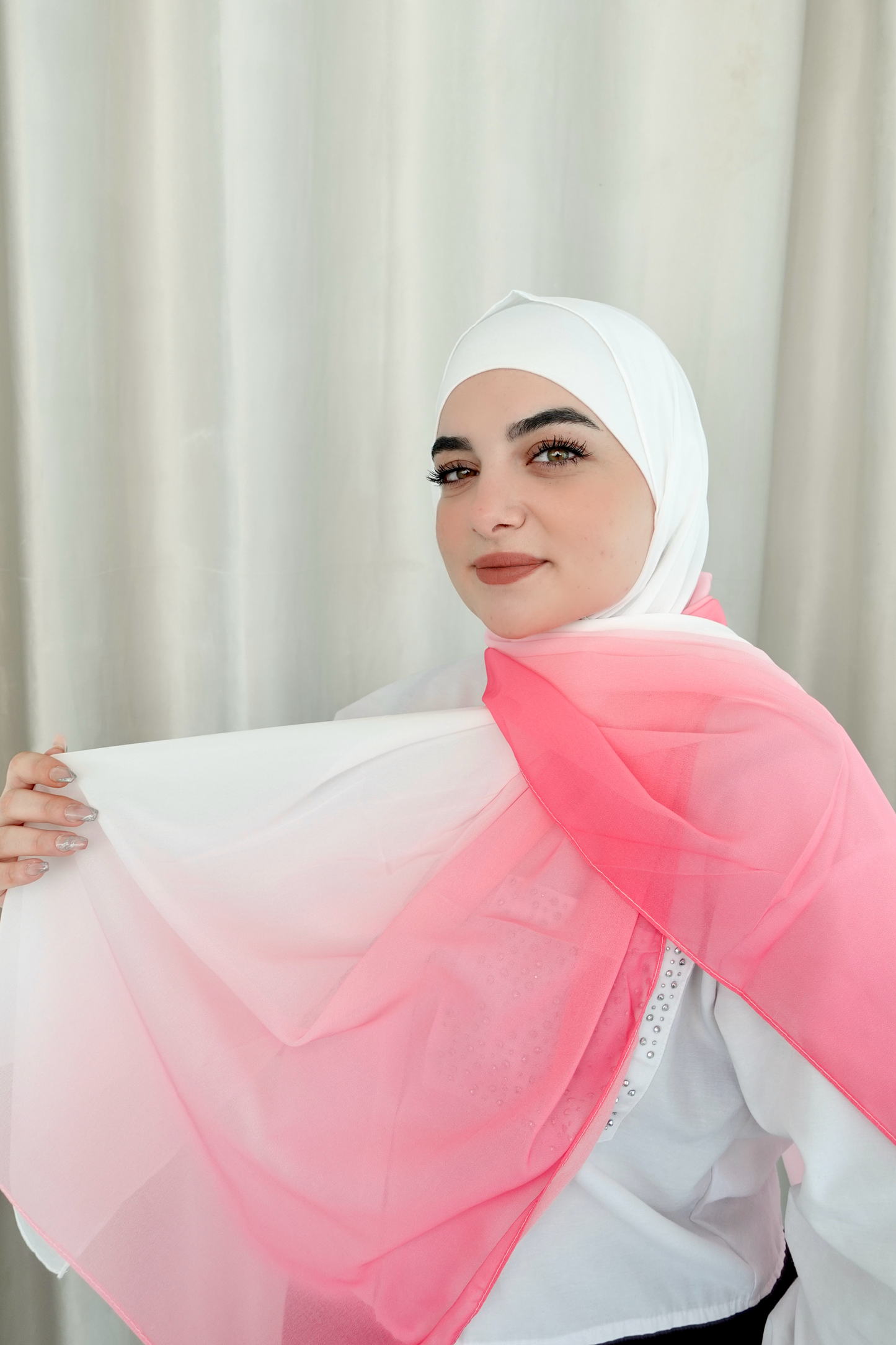 White to Hot Pink Ombre Hijab │ Snow Scarves