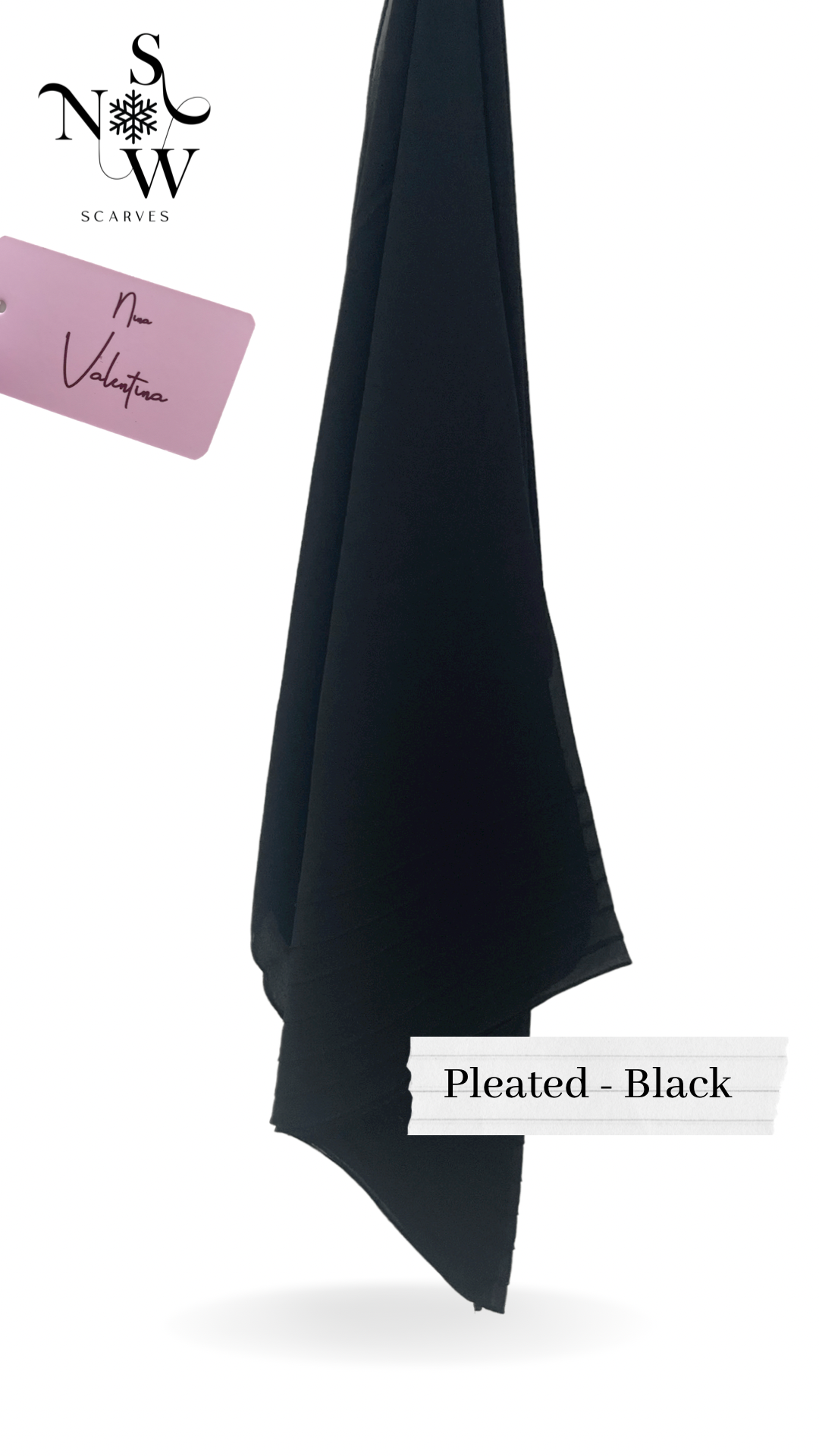 Nina Valentina - Black Pleated, Plain Hijab │ Snow Scarves