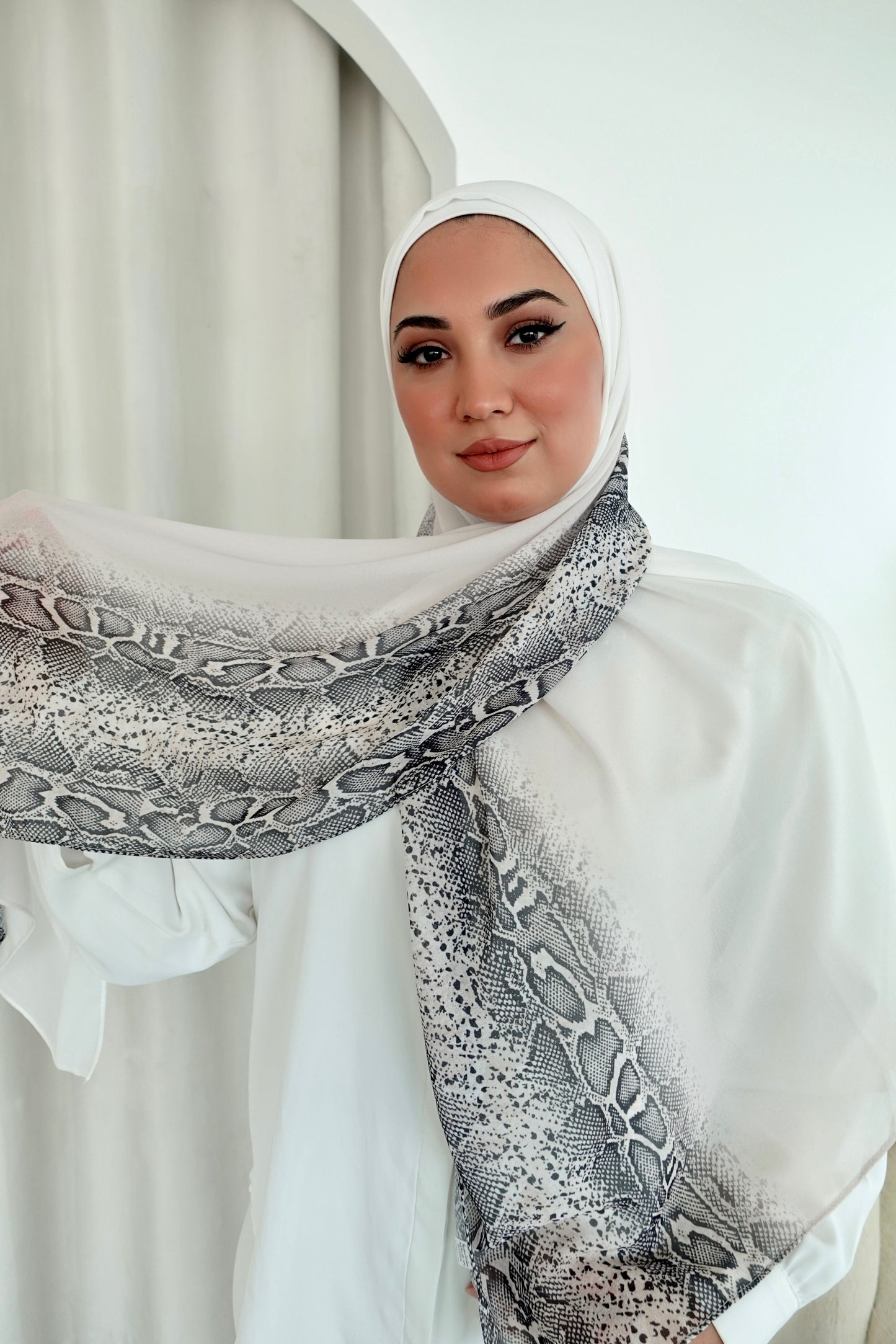 Ombre Beige Snake Print Hijab │ Snow Scarves