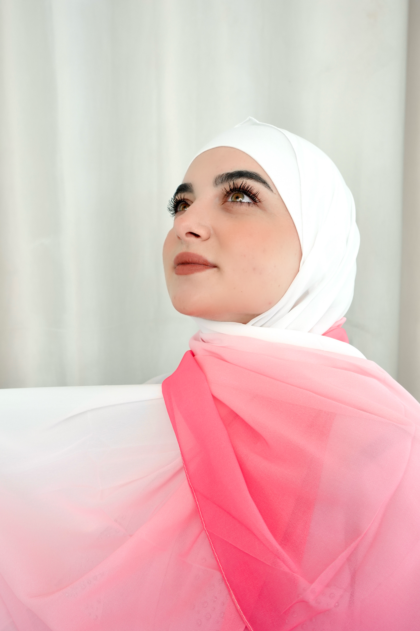 White to Hot Pink Ombre Hijab │ Snow Scarves
