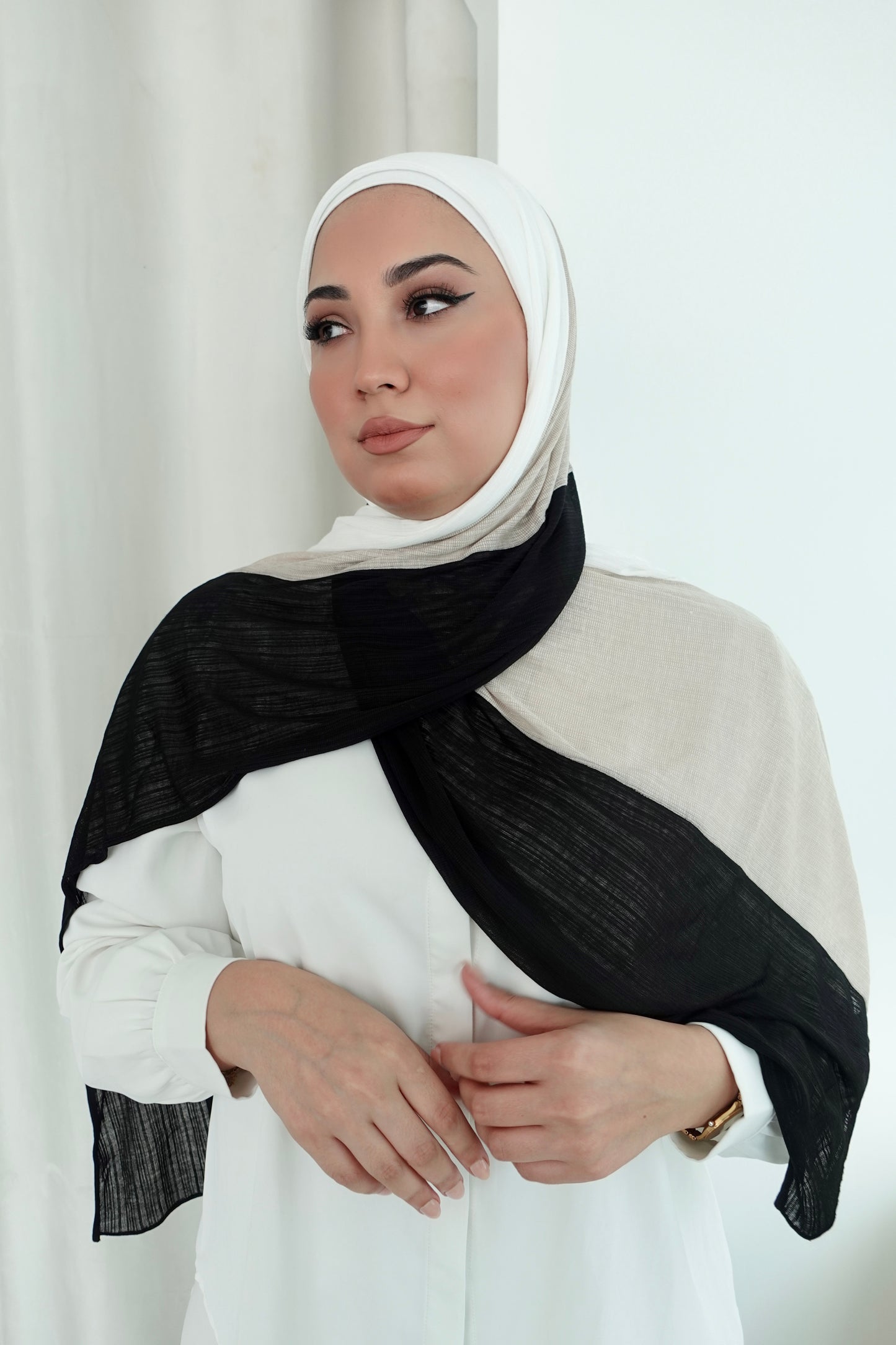 Trio Shades Cotton Hijab - Beige & Black │ Snow Scarves