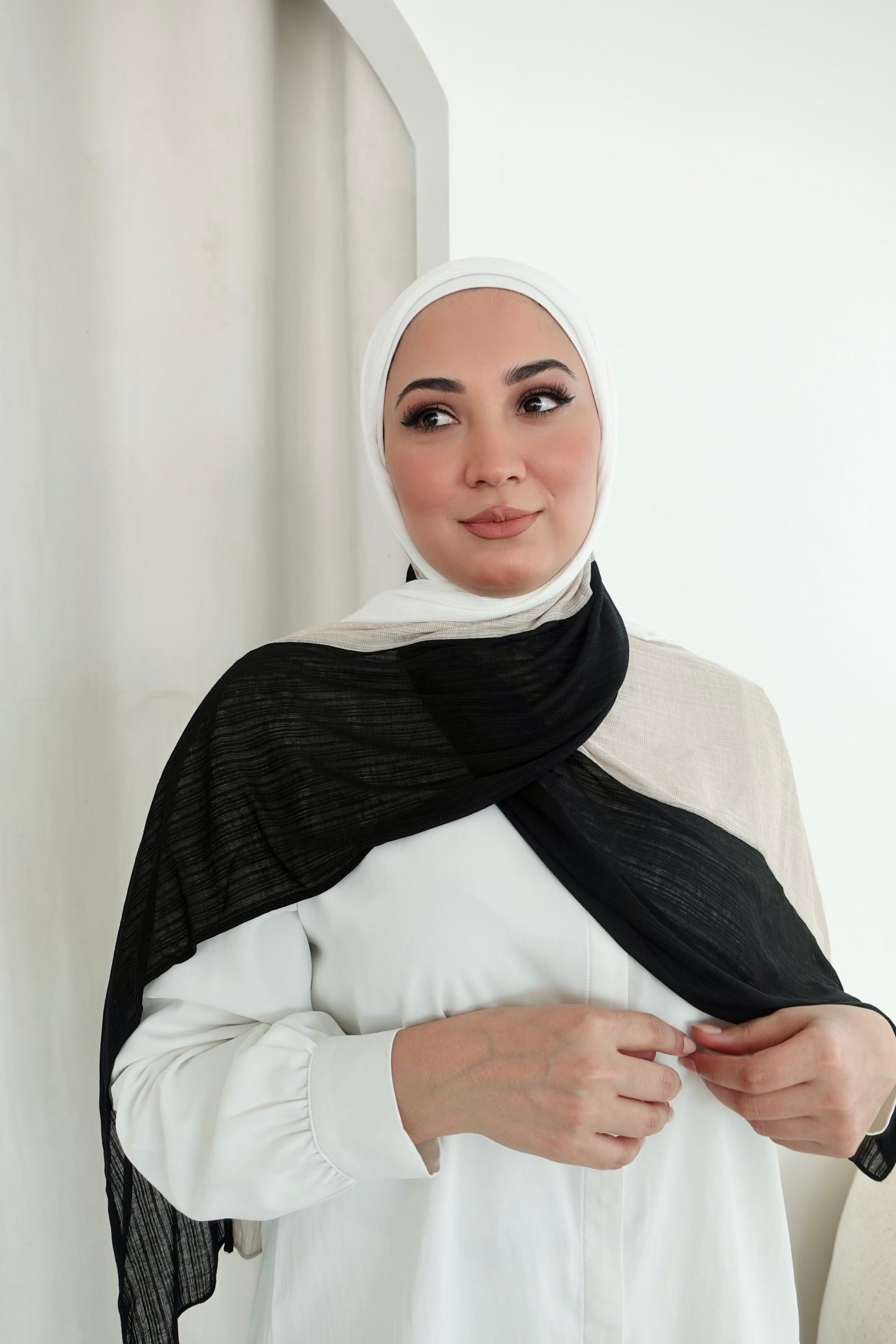 Trio Shades Cotton Hijab - Beige & Black │ Snow Scarves