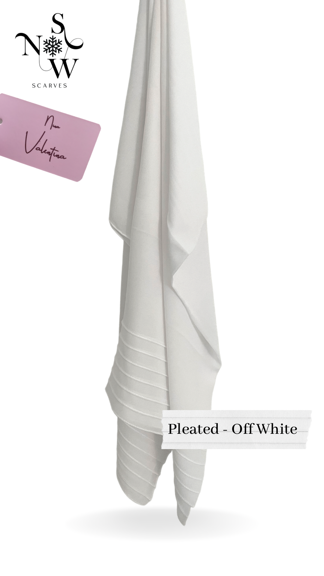 Nina Valentina - Off White Pleated, Plain Hijab │ Snow Scarves