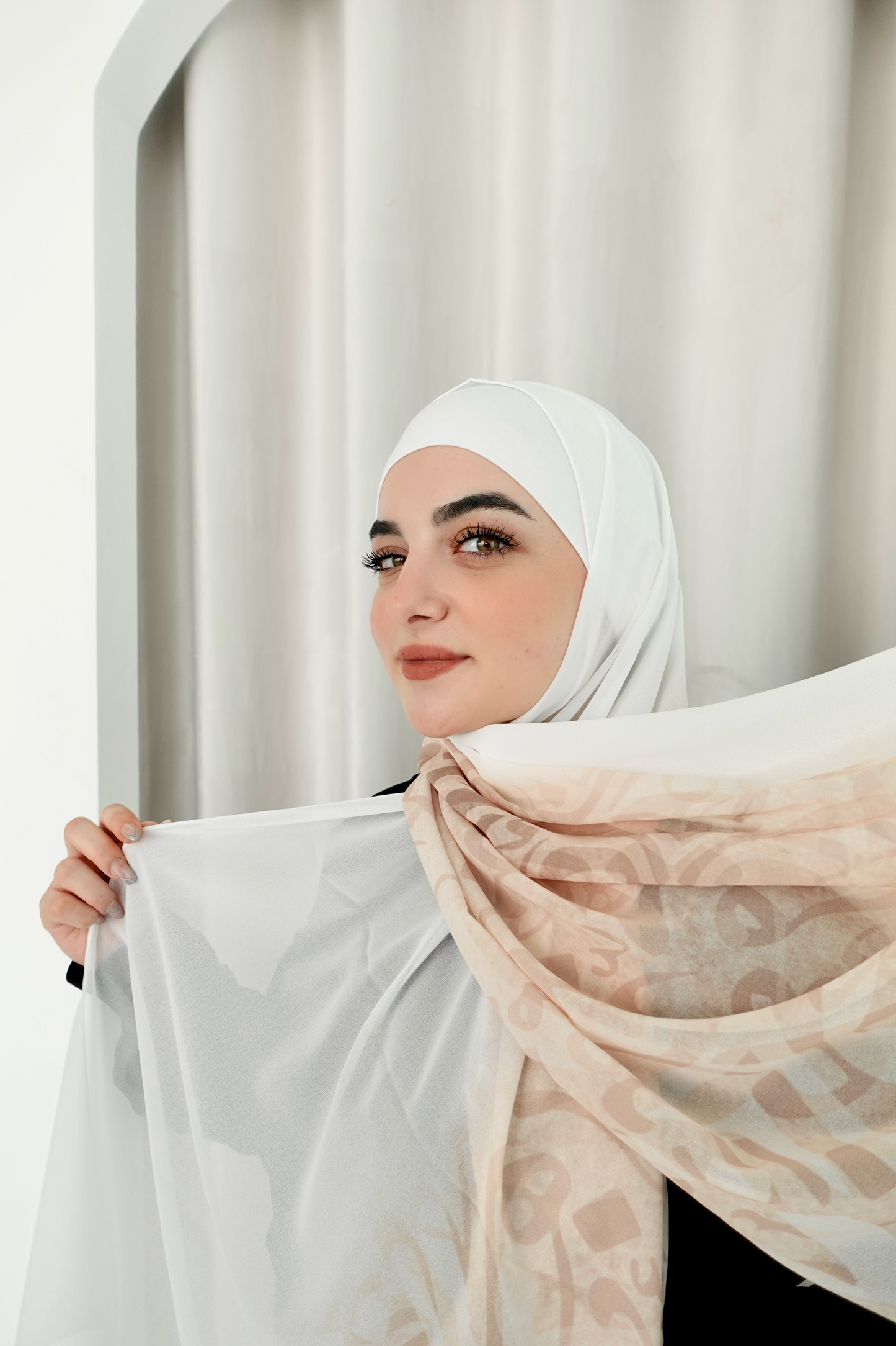 Arabic Calligraphy Ombre Hijab - Light Brown │ Snow Scarves