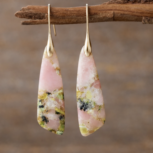 Natural Amazonite Stone, Chunky Earrings | Gold Plated | Analia Heritage Jewels