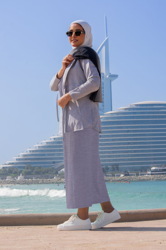 Grey Modest Acivewear With Hijab Set