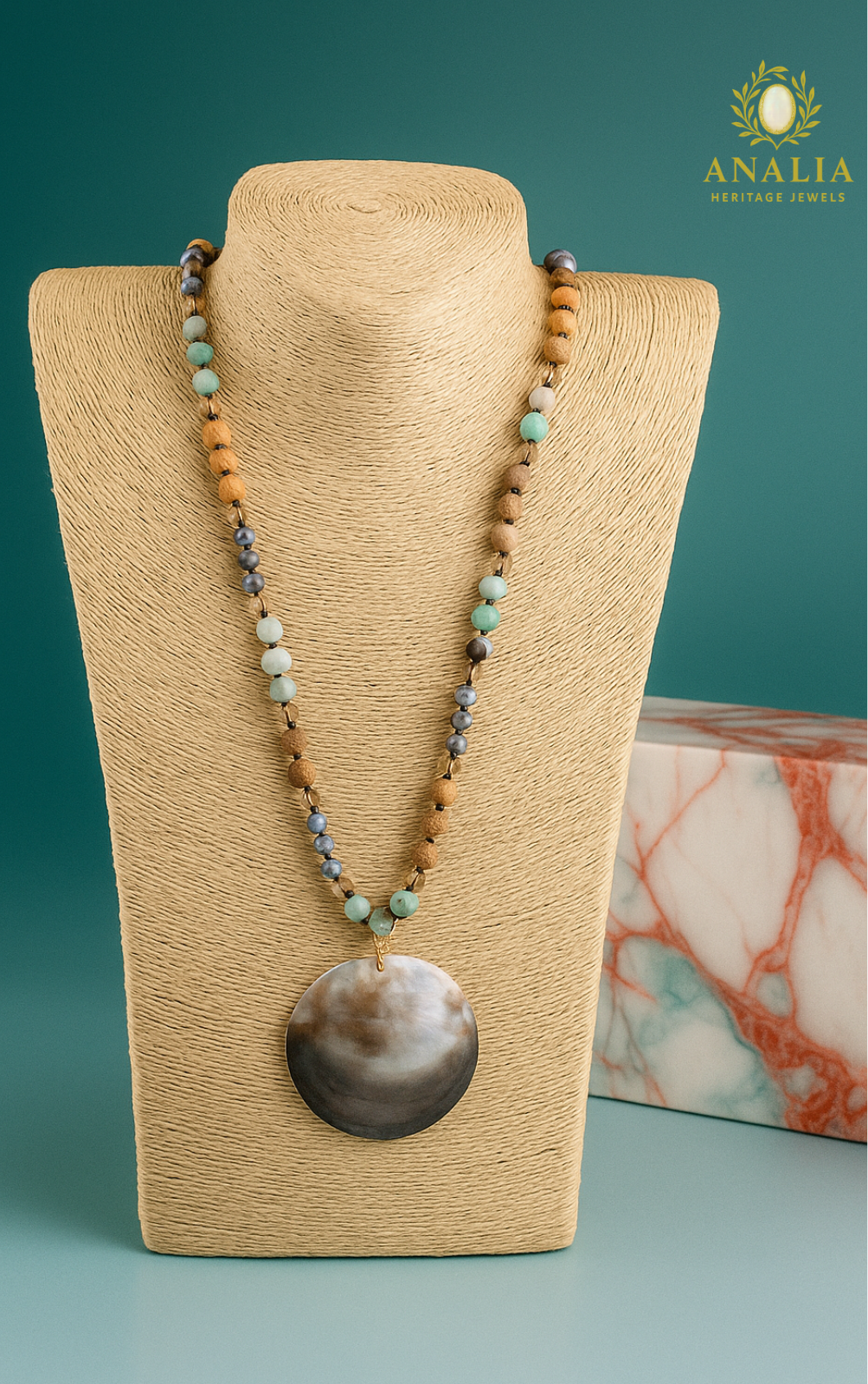 African Turquoise Shell Pendant with Amazonite | Analia Heritage Jewels