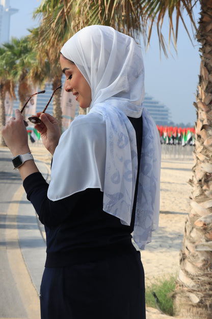 Arabic Calligraphy Ombre Hijab - Blue│ Snow Scarves