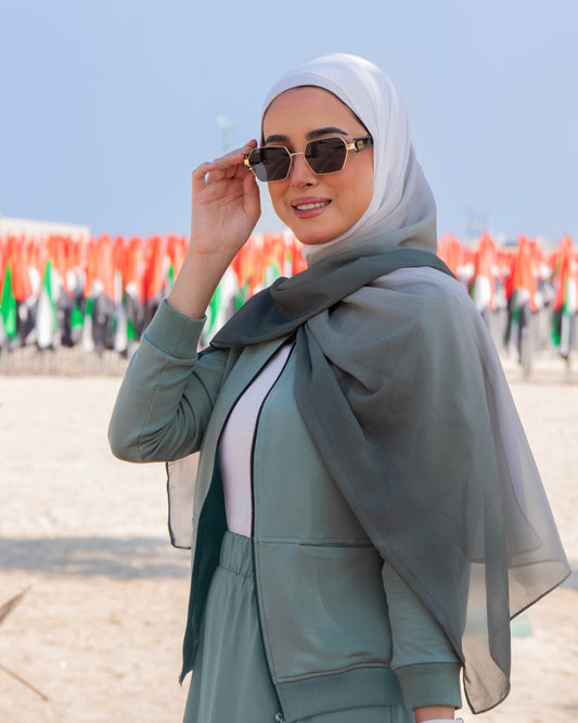 White to Olive Green Ombre Hijab │ Snow Scarves