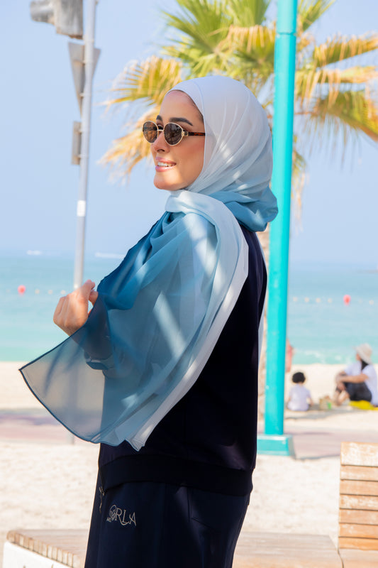 Nina Valentina - White to Blue Ombre Hijab │ Snow Scarves