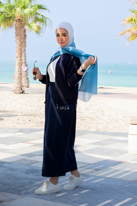 Striped Navy Modest Acivewear With Hijab Set