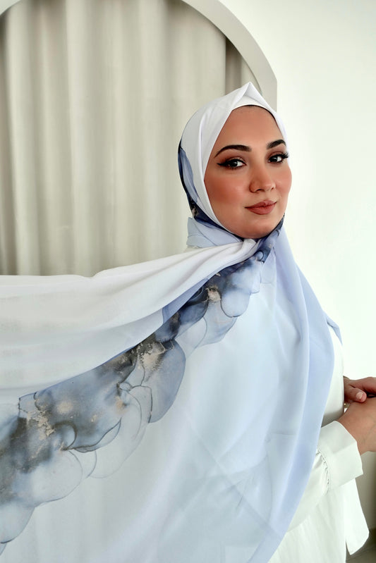 Blue Floral Ombre Hijab │ Snow Scarves