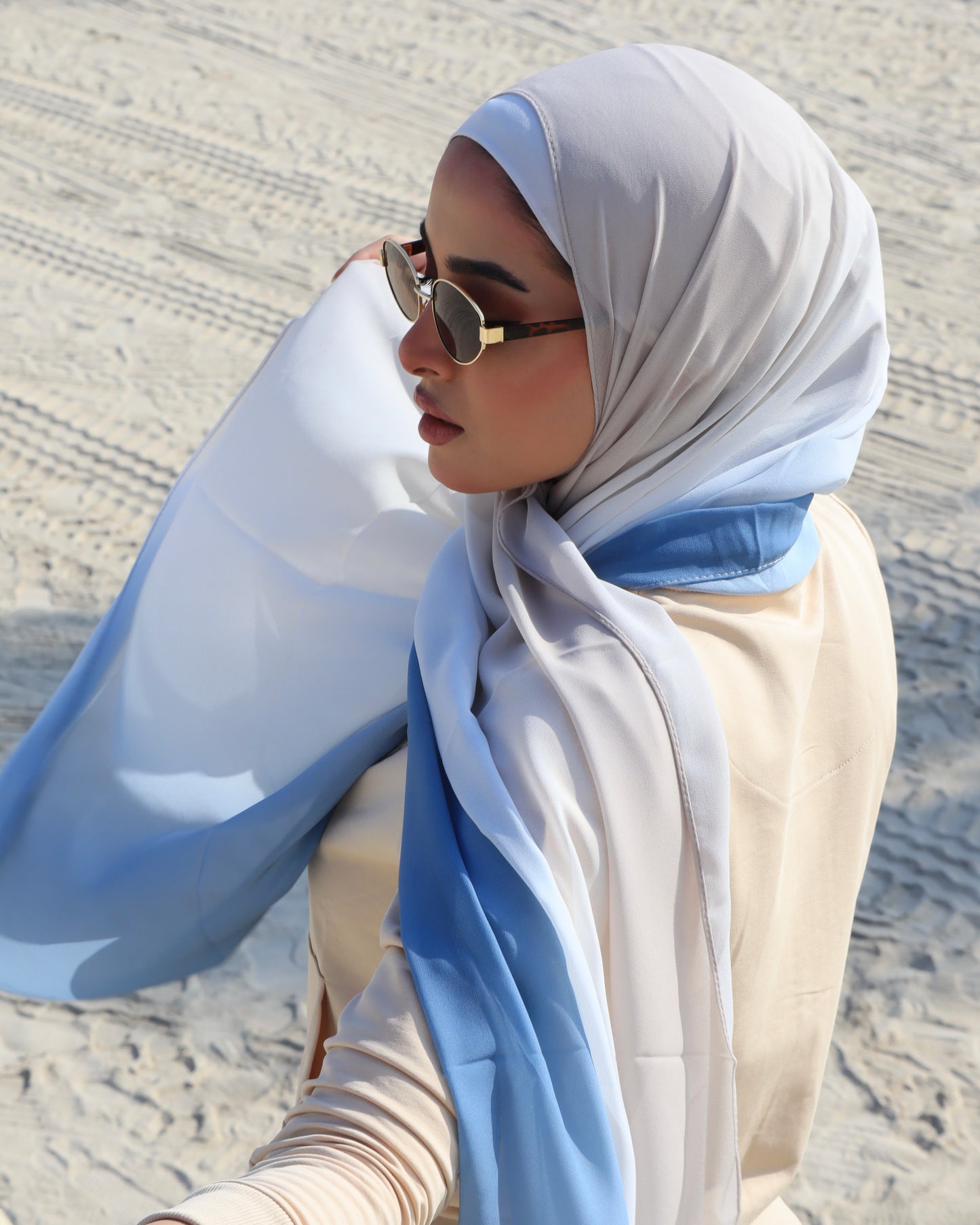 Beige to Blue Ombre Hijab │ Snow Scarves