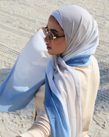 Beige to Blue Ombre Hijab │ Snow Scarves