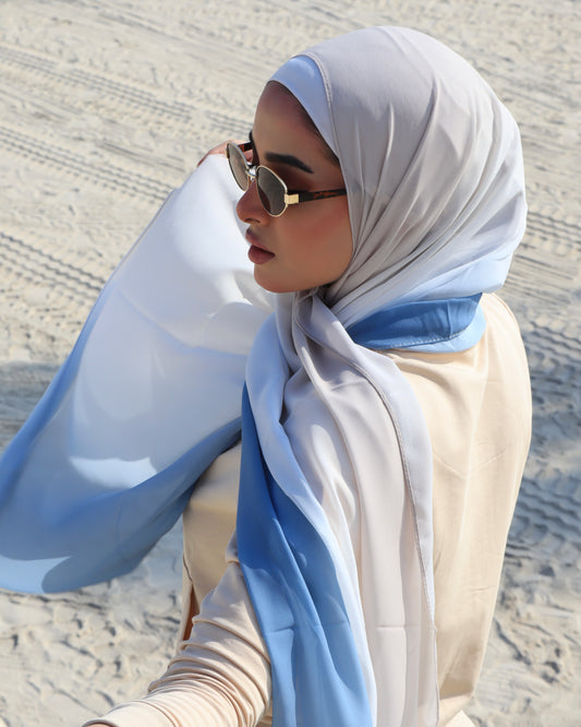 Beige to Blue Ombre Hijab │ Snow Scarves