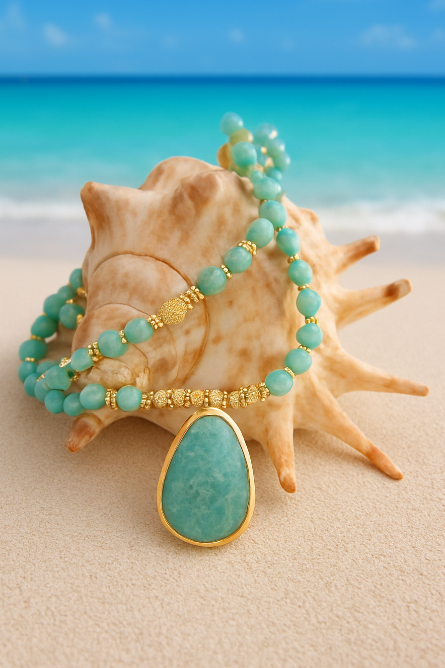 Amazonite Pendant with Citrine Details | Gold Plated | Analia Heritage Jewels