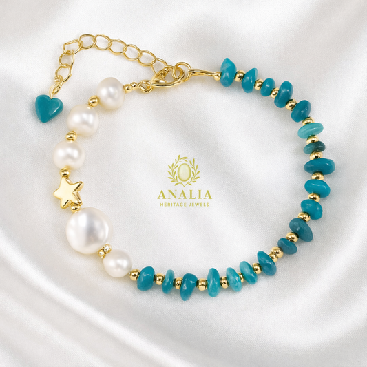 Fresh Water Pearl Bracelet with Langling Stone | 18K Gold Plated | Analia Heritage Jewels