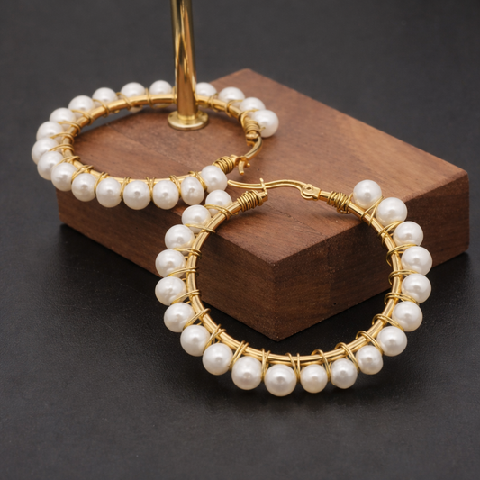 White, Fresh Water Pearl, Hoop Earrings | Stainless Steel | Analia Heritage Jewels