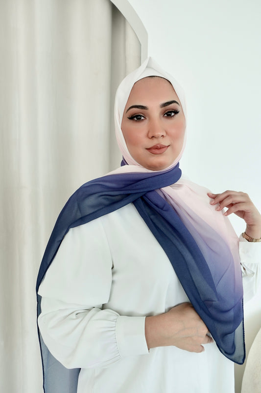 Pink to Navy Blue Ombre Hijab │ Snow Scarves