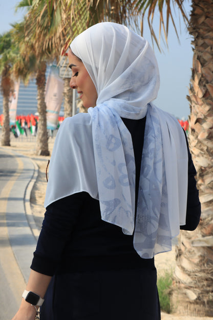 Arabic Calligraphy Ombre Hijab - Blue│ Snow Scarves