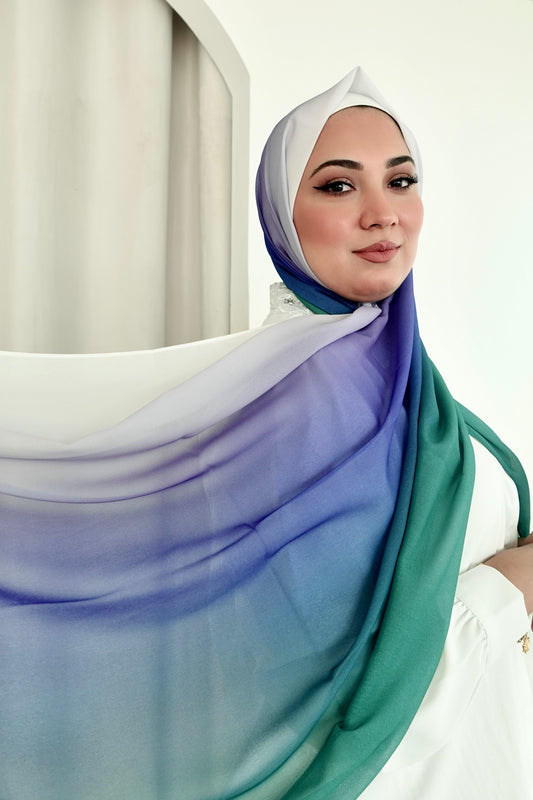 Mighty Peacock Ombre Hijab │ Snow Scarves