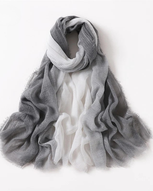 White to Grey Cotton Ombre Hijab  |  Snow Scarves
